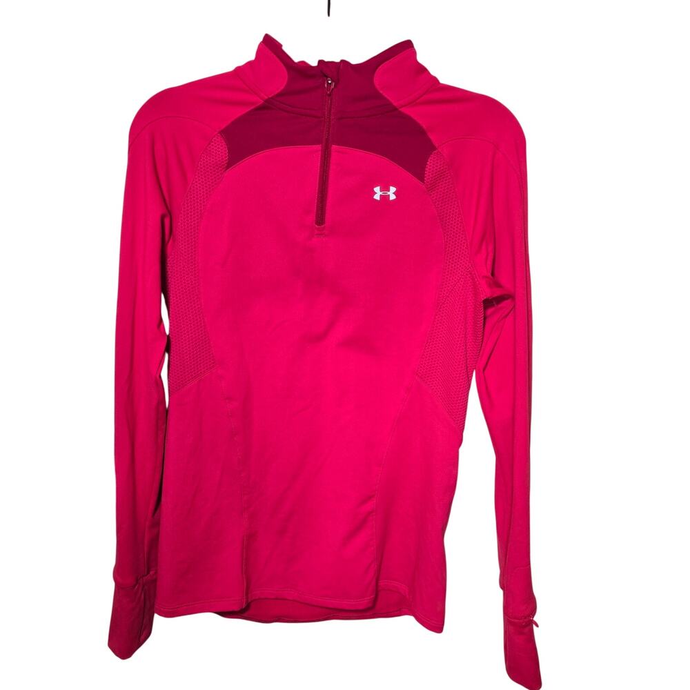 Under Armour Womens Med 1/4 Zip All Season Semi Fitted Pullover Hot Pink Shirt
